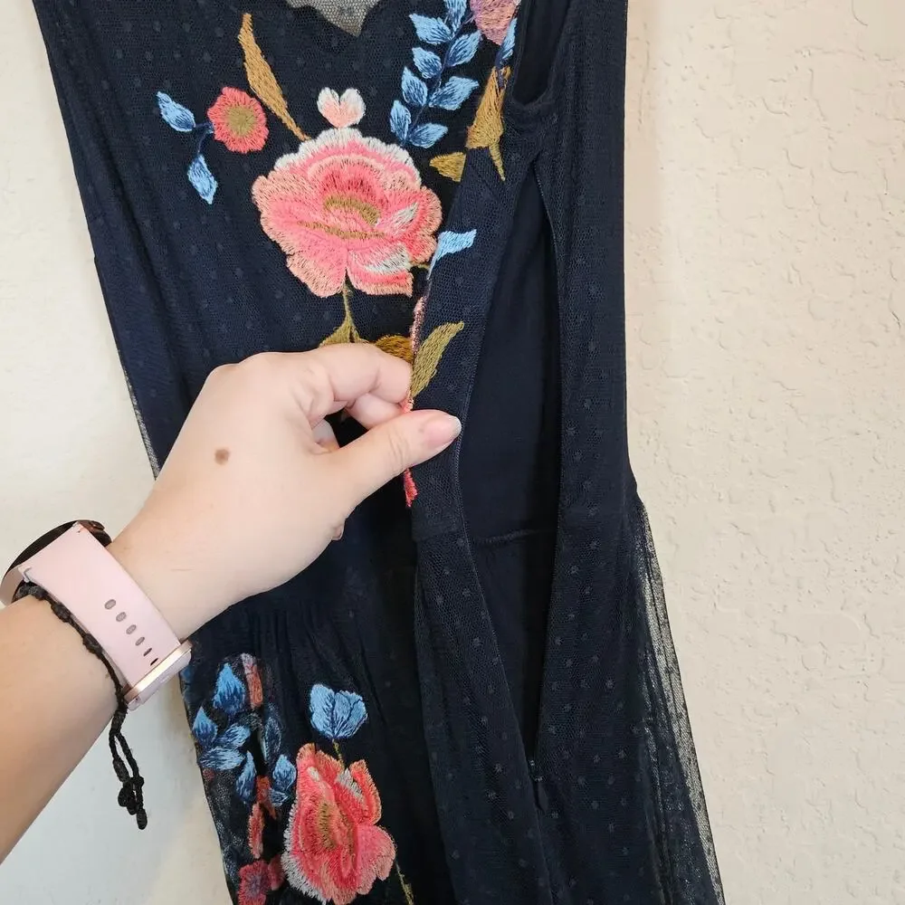 Sundance Kiera Hummingbird Floral Embroidered Midi Dress Women's‎ 2 Party Boho